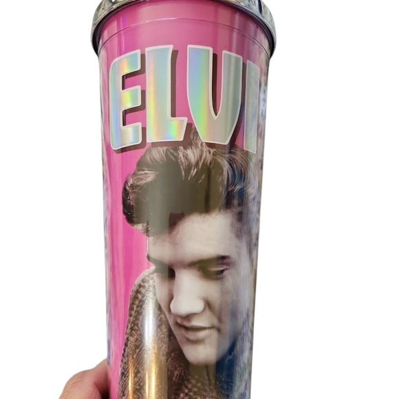 NWT Elvis Pink Party Foil Tumbler with Straw - Picture 3 of 8